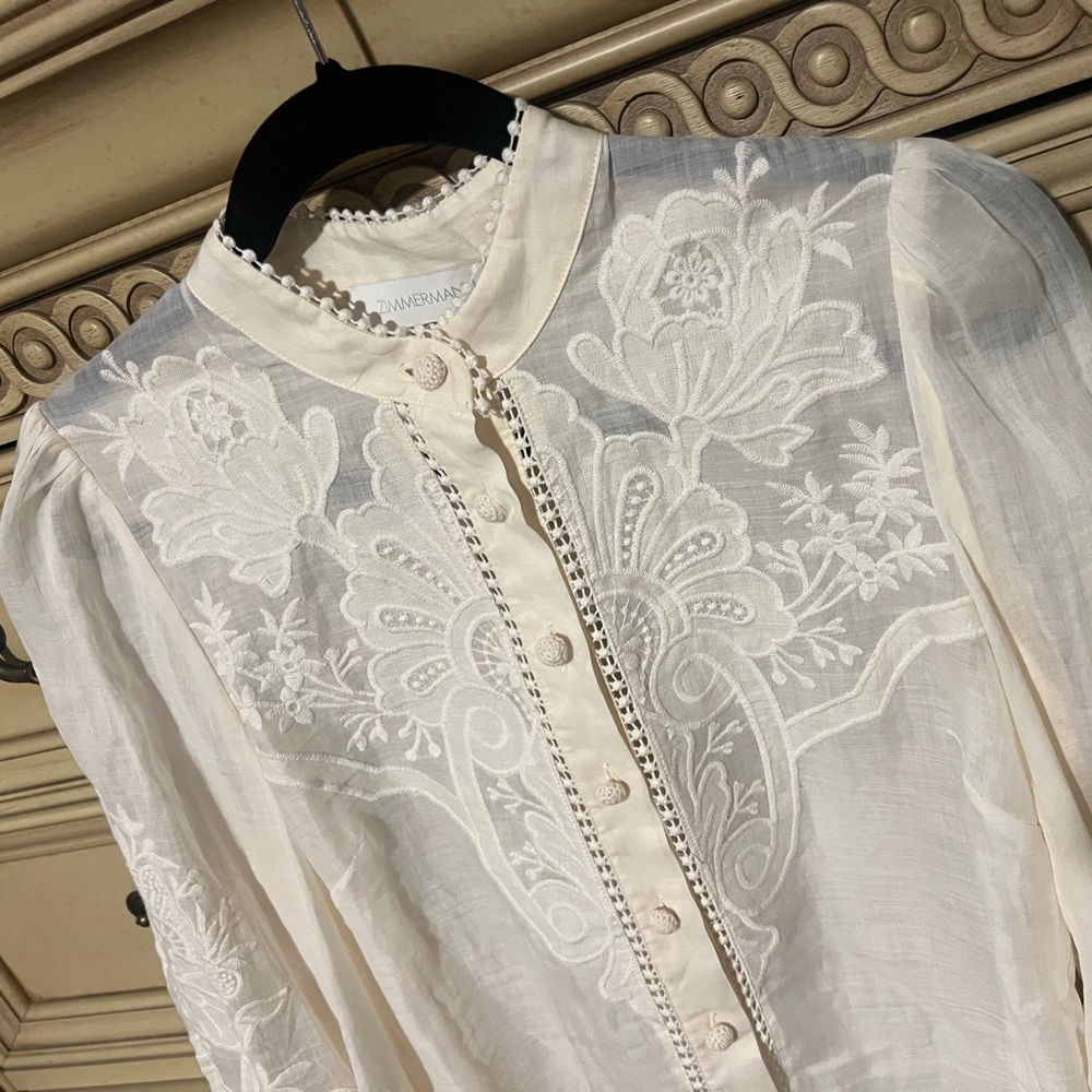 ZIMMERMANN CREAM OTTIE EMBROIDERED BLOUSE AU 1, US 6 Small - Picture 10 of 17